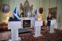 First Minister Nicola Sturgeon announces the Bute House Agreement last August with Scottish Greens leaders Patrick Harvie and Lorna Slater.