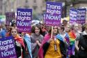 Trans rights activists at a demonstration in Glasgow.