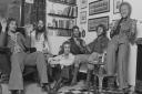 Scottish funk group the Average White Band, 1974. Left to right: drummer Robbie McIntosh (1950 - 1974), saxophonist Roger Ball, guitarist Onnie McIntyre,  saxophonist Malcolm Duncan, singer and bassist Alan Gorrie and singer and guitarist Hamish Stuart.