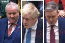 Ian Blackford, Boris Johnson and Keir Starmer wearing their badges