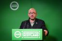 Scottish Greens' co-leader Patrick Harvie addressing his party's conference in Stirling today. Photo Jane Barlow/PA