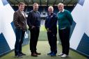 Former Scotland rugby captain Gordon Bulloch (far left) at Murrayfield Stadium where a new dementia prevention clinic is being set up for ex-players. He is joined by Professor Craig Ritchie, Dr James Robson (Scottish Rugby) and ex-player Jill McCord