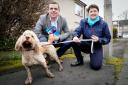 Scottish Conservative leader Douglas Ross and former leader Ruth Davidson, with Hamish the dog, on the campaign trail in Davidson Mains, Edinburgh, for the Scottish Conservatives ahead of the local government elections. Picture date: Wednesday April 13,