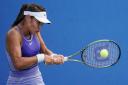 Emma Raducanu, of Britain, returns during a match against Camila Osorio, of Colombia, at the Citi Open
