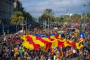 Hundreds of demonstrators in Barcelona, Catalonia, Spain in 2022. The demonstrators shouted phrases like 