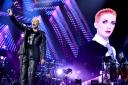 Scottish singer-songwriter Annie Lennox joined Dave Stewart on the stage at the Microsoft Theatre in Los Angeles.