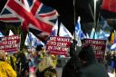 Demonstrators outside the Scottish Parliament yesterday