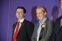 Douglas Alexander with Mhairi Black at the Paisley count followinng his defeat at the 2015 General Election.