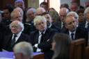 Boris Johnson at the funeral of former Northern Ireland first minister and UUP leader David Trimble, in August this year. Pictured with Irish President Michael Higgins, left and the former Irish PM Michael Martin.