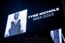 The screen at the Smoothie King Centre honours Tyre Nichols before an NBA basketball game