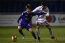 Cove's Tony Weston and Ayr's Nick McAllister (R) during a cinch Championship match between Cove Rangers and Ayr United at the Balmoral Stadium