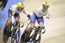 Katie Archibald, right, on her way to another European gold medal in the madison, along with Elinor Barker