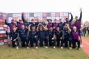 Scotland celebrate winning the World Cup League 2 trophy in Nepal