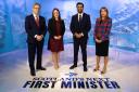 Scotland's Next First Minister: The STV Debate, STV's Political Editor Colin Mackay, SNP leadership candidates Kate Forbes, Humza Yousaf and Ash Regan taking part in a SNP leadership debate at STV's studios in Glasgow