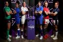 (L-R) Nichola Fryday of Ireland, Silvia Turani of Italy, Alex Matthews of England, Audrey Forlani of France, Hannah Jones of Wales and Rachel Malcom of Scotland pose for a photograph during the 2023 TikTok Women's Six Nations