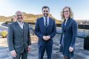 First Minister Humza Yousaf, centre, with Scottish Greens co-leaders Patrick Harvie and Lorna Slater