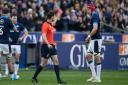 Grant Gilchrist is shown a red card against France during the Six Nations
