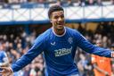 Rangers' Malik Tillman celebrates after making it 1-0 during a cinch Premiership match between Rangers and Dundee United at Ibrox