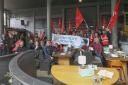 Unions and activists hold sit-in and demonstration at 13th Note Cafe in Glasgow