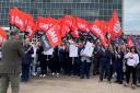 Home carers with the GMB union protest outside South Lanarkshire Council HQ
