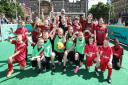 Steve Clarke joins children at a McDonald’s Fun Football session in Glasgow's George Square.