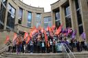 Striking parking workers hold a rally in Glasgow