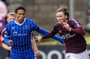 Rangers loanee Alex Lowry, right, in action on his debut against Hearts during his debut against St Johnstone at McDiarmid Park on Saturday