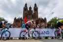 Mathieu Van der Poel passes Kelvingrove Art Gallery and Museum during the elite men’s road race during the UCI Cycling World Championships