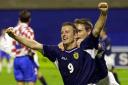 Kevin Gallacher celebrates scoring for Scotland against Croatia during his international career