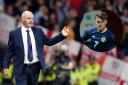 Scotland manager Steve Clarke at Hampden on Tuesday night, main picture, and Liverpool winger Ben Doak, inset
