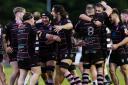 Ayrshire Bulls' players celebrate at full time during a FOSROC Super Series Sprint Final match