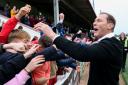 Duncan Ferguson celebrates with Inverness Caledonian Thistle fans after their 3-2 win over Arbroath at Gayfield yesterday