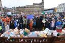 People taking part in a 'teddy protest' in Glasgow to mark the lives of children lost in Gaza