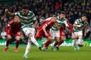 Celtic winger Luis Palma scores a penalty against Aberdeen at Parkhead today