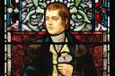Robert Burns stained glass window in the Bute Hall at the University of Glasgow