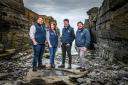 North Point Distillery’s Alex MacDonald (left), Struan Mackie (right), head distiller Greg Benson (right middle) and brand ambassador Laura Pearce in Forss, West Caithness