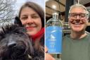 BRAVEHOUND CEO Fiona MacDonald with mascot Gwyneth and James McNeil, founder of G.H.Q. Spirits, with the new special edition gin