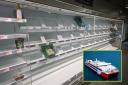 An MP posted an image of the Co-op in Barra with empty shelves and (inset) MV Alfred