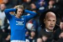 Rangers playmaker Todd Cantwell celebrates his goal against Livingston at Ibrox on Saturday, main picture, and Rangers manager Philippe Clement, inset