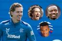 Rangers playmaker Todd Cantwell, main picture, and the Ibrox club's new signings Fabio Silva, inset top left, Mohamed Diomande, inset top right, and Oscar Cortes, inset bottom