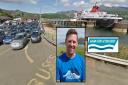 Brodick on Arran and (inset) Sam Bourne and the Arran Ferry Action Group logo