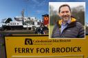 Brodick ferry terminal and (inset) Shadow cabinet secretary for net zero, energy and transport Douglas Lumsden