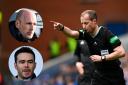 Referee Willie Collum, main picture, Rangers manager Philippe Clement, inset top, and Rangers chief executive James Bisgrove, inset bottom