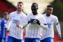Rangers midfielder Mohamed Diomande, centre, celebrates scoring against St Johnstone in the cinch Premiership match at McDiarmid Park today