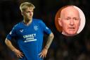 Rangers winger Ross McCausland, main picture, and Ibrox great John Brown, inset