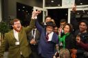 George Galloway holds a rally at his Rochdale Headquarters after being declared winner of the Rochdale by-election