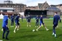 Scotland's players train at Lesser Hampden ahead of their friendly against the Netherlands in Amsterdam on Friday