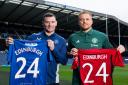Ex-Rangers captain Lee McCulloch, left, and former Manchester United defender Wes Brown, right, promote the friendly match between the Ibrox and Old Ftrafford clubs in July at Murrayfield in Edinburgh yesterday