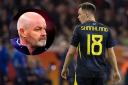 Lawrence Shankland in action for Scotland against the Netherlands in Amsterdam on Friday night, main picture, and national team manager Steve Clarke, inset