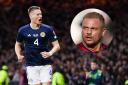 Scott McTominay in action for Scotland, main picture, and Manchester United great Wes Brown, inset